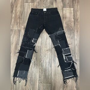 Kody Phillips For MNML LA Mens Patchwork Jeans Black Button Fly Denim Sz 33